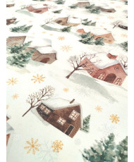Tissu toile coton imprimée Chalet d'Hiver