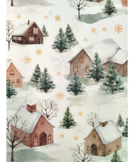 Tissu toile coton imprimée Chalet d'Hiver