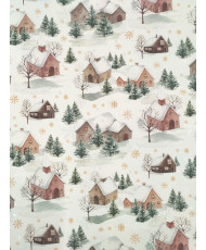Tissu toile coton imprimée Chalet d'Hiver