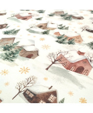 Tissu toile coton imprimée Chalet d'Hiver