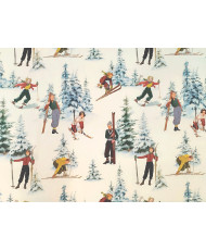 Tissu toile coton imprimée Skieur Vintage
