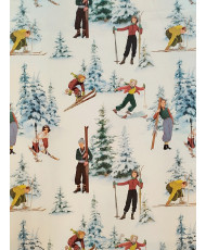 Tissu toile coton imprimée Skieur Vintage
