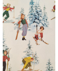 Tissu toile coton imprimée Skieur Vintage