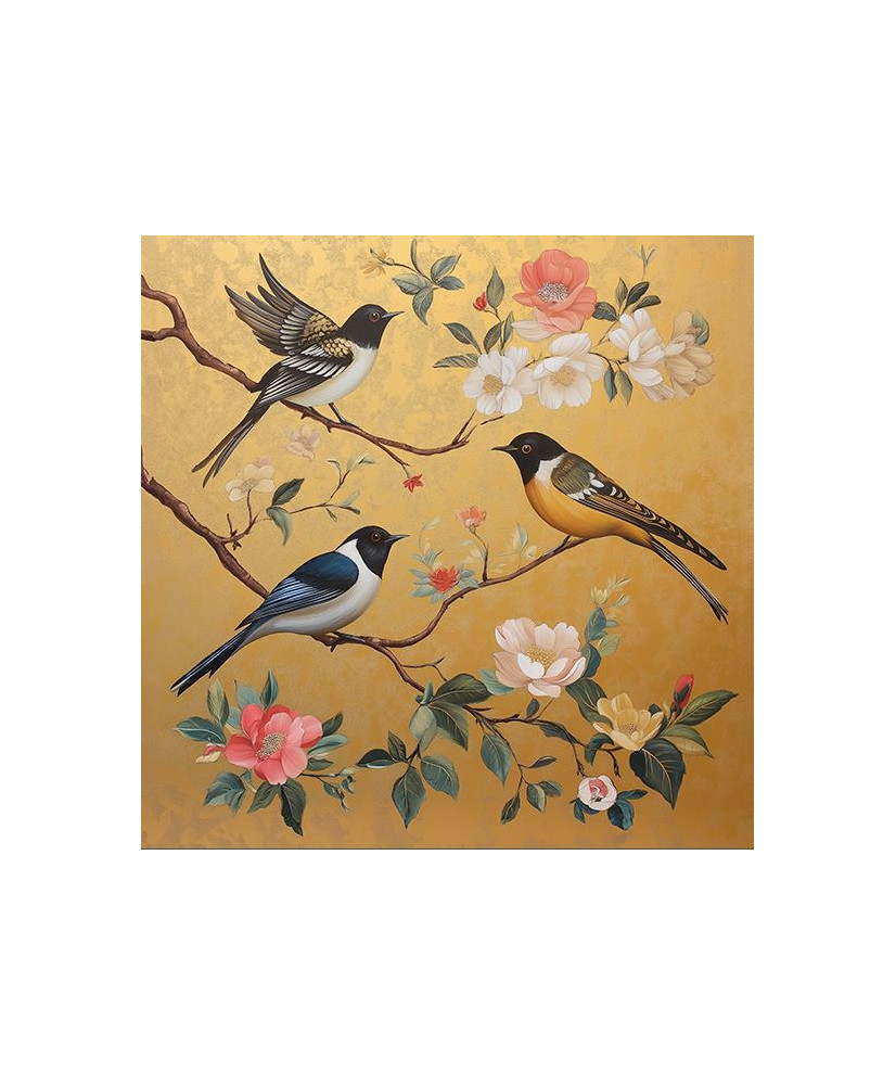 Carré velours imprimé - birds doré