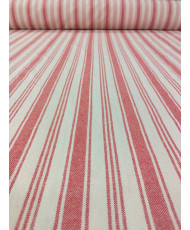 Tissu Toile de coton tissé teint Eugène-rayure-rouge 150 cm de large