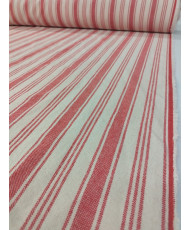 Tissu Toile de coton tissé teint Eugène-rayure-rouge 150 cm de large
