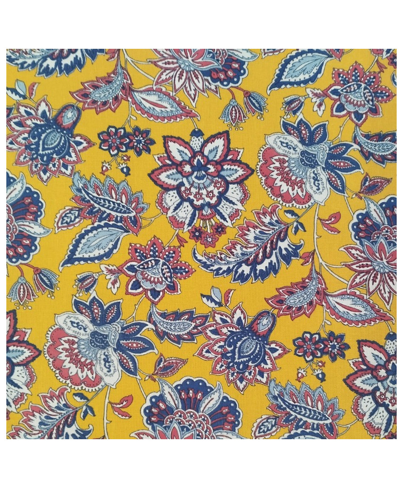 Tissu Cretonne Arlésienne Indienne Jaune/Bleu