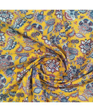 Tissu Cretonne Arlésienne Indienne Jaune/Bleu