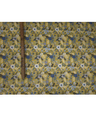 Tissu coton “Kukka” – Petites fleurs bleues sur fond jaune