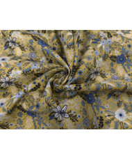 Tissu coton “Kukka” – Petites fleurs bleues sur fond jaune