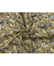 Tissu coton “Kukka” – Petites fleurs bleues sur fond jaune