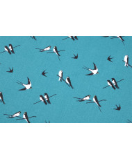 Tissu 100 % coton “Hirondelles” – Motif oiseaux noir et blanc