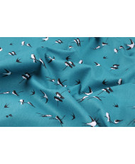 Tissu 100 % coton “Hirondelles” – Motif oiseaux noir et blanc