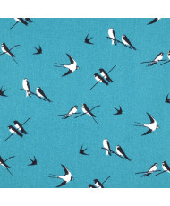 Tissu 100 % coton “Hirondelles” – Motif oiseaux noir et blanc