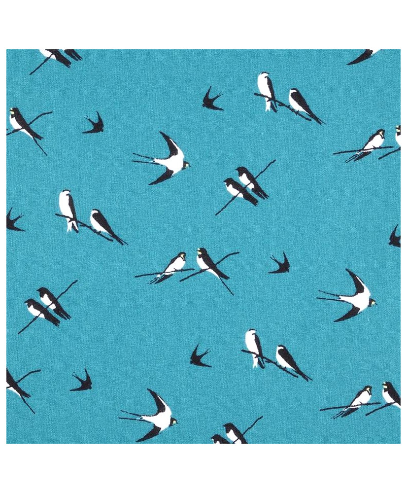 Tissu 100 % coton “Hirondelles” – Motif oiseaux noir et blanc