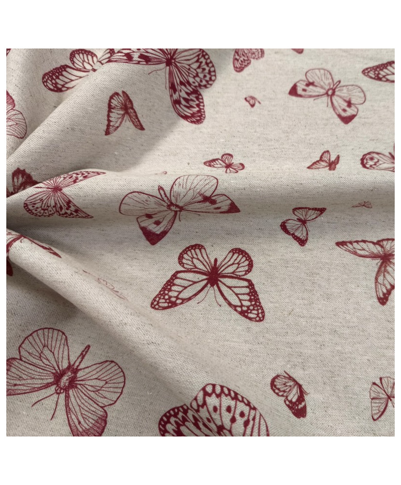 "Eole" – Toile d’ameublement lico naturelle & graphique - papillon rouge