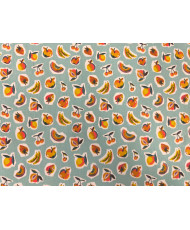 Sirop” – Tissu coton imprimé petits fruits sur fond turquoise