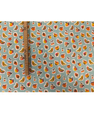 Sirop” – Tissu coton imprimé petits fruits sur fond turquoise