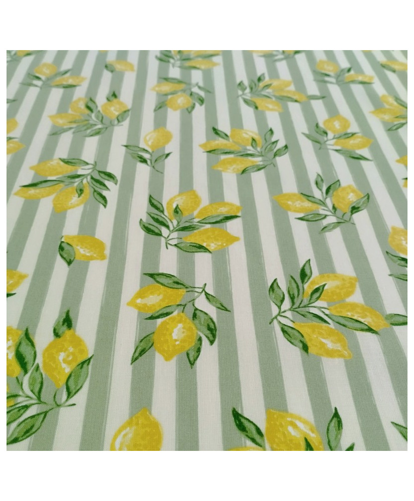 Etna – Tissu coton rayure amande_ motif citron
