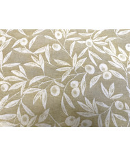 Tissu jacquard enduit motif "olivade" fond vert – 100% coton – Largeur 183 cm