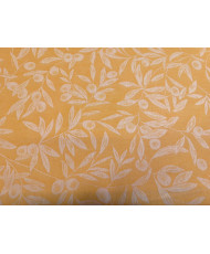 Tissu jacquard enduit motif "olivade" fond Curry – 100% coton – Largeur 183 cm