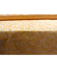 Tissu jacquard enduit motif "olivade" fond Curry – 100% coton – Largeur 183 cm