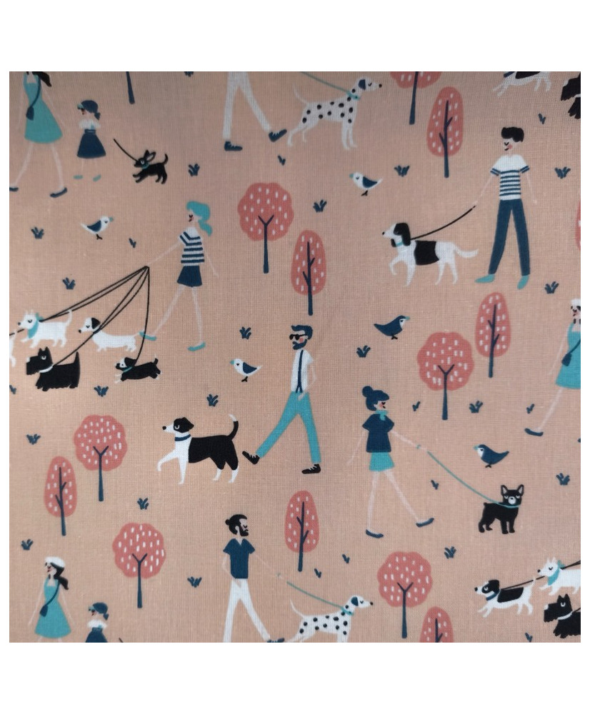 Tissu cretonne "Parc" - Fond pêche
