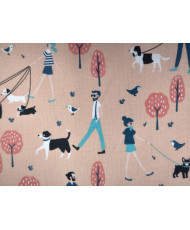 Tissu cretonne "Parc" - Fond pêche