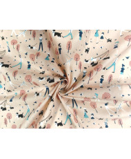 Tissu cretonne "Parc" - Fond pêche