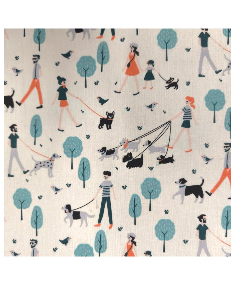 Tissu cretonne "Parc" - Fond blanc