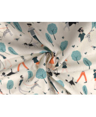 Tissu cretonne "Parc" - Fond blanc