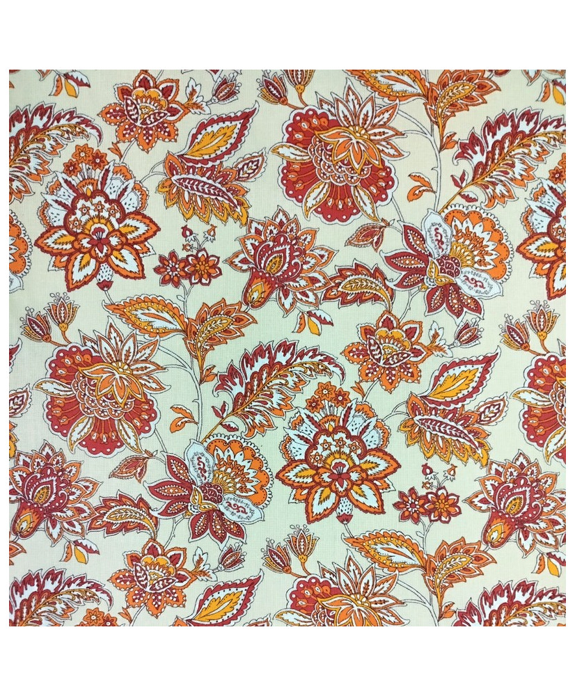 Cretonne enduite Arlésienne Indienne Ivoire/orange