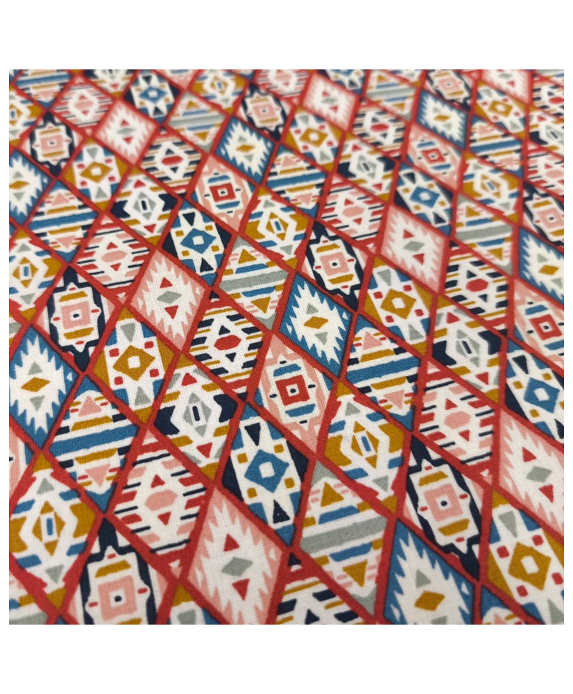 Tissu coton imprimé géométrique ethnique – Tex - Rouge