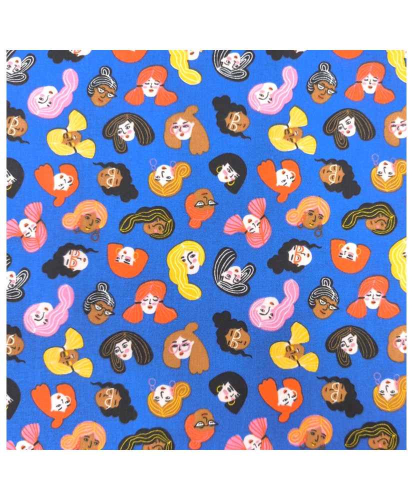 Tissu coton imprimé - Persépolis - bleu