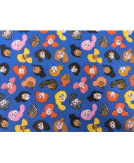 Tissu coton imprimé visage colorés - Persépolis - bleu
