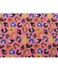 Tissu coton imprimé visage colorés - Persépolis - rose