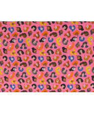 Tissu coton imprimé visage colorés - Persépolis - rose