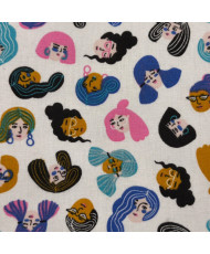 Tissu coton imprimé visage colorés - Persépolis - Fond Blanc