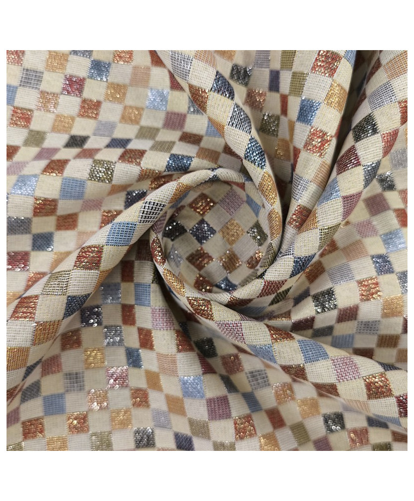 "Trendex" Tissu Jacquard à Carreaux Multicolores avec Fils Métallisés et Sequins