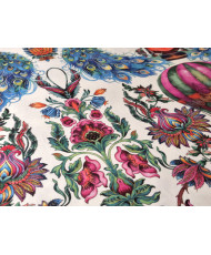 Tissu 100% Coton "Amar" – Motif Paon, Montgolfière & Fleurs – Largeur 280 cm