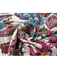 Tissu 100% Coton "Amar" – Motif Paon, Montgolfière & Fleurs – Largeur 280 cm