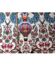 Tissu 100% Coton "Amar" – Motif Paon, Montgolfière & Fleurs – Largeur 280 cm