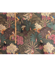 Tissu 100% Coton "Antia1" – Motif Jungle, Léopards & Perroquets – Largeur 280 cm