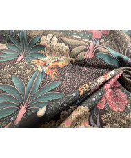 Tissu 100% Coton "Antia1" – Motif Jungle, Léopards & Perroquets – Largeur 280 cm