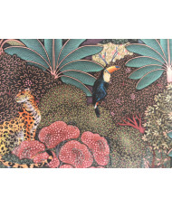 Tissu 100% Coton "Antia1" – Motif Jungle, Léopards & Perroquets – Largeur 280 cm