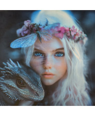 Carré velours imprimé - La petite fille et le dragon