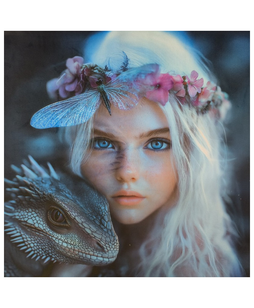 Carré velours imprimé - La petite fille et le dragon