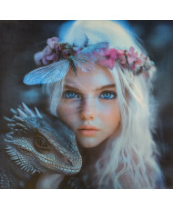 Carré velours imprimé - La petite fille et le dragon