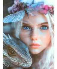 Carré velours imprimé - La petite fille et le dragon