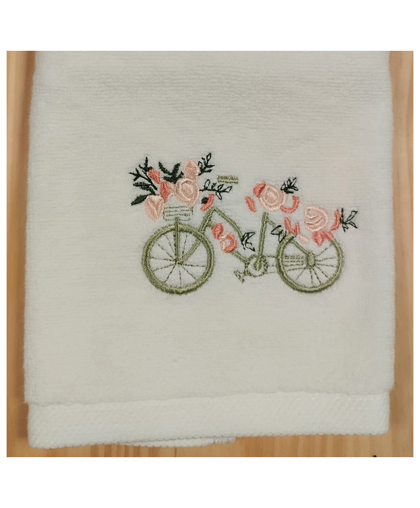 Serviette invité 30 x 50 cm brodée – Motif bicyclette